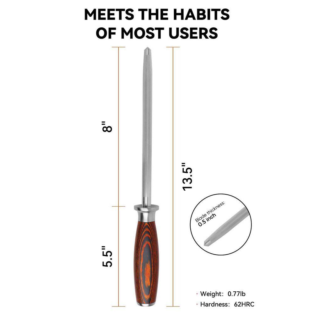 13.5 in. x 1.2 in. Honing Steel with Pakkawood Handle, Stainless Steel Sharpening Rod for Kitchen Knives - Hercitys