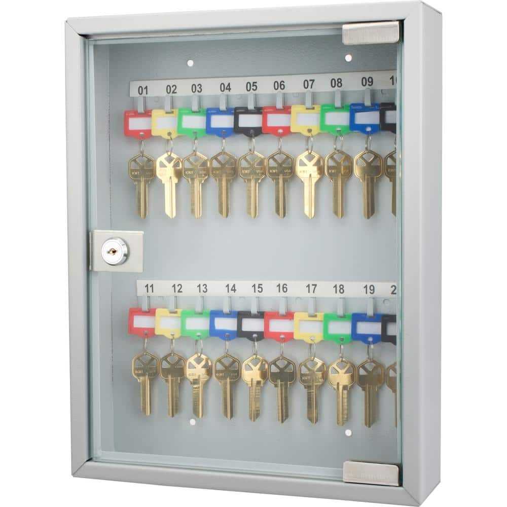 20-Position Steel Key Cabinet with Glass Door, Grey - Hercitys