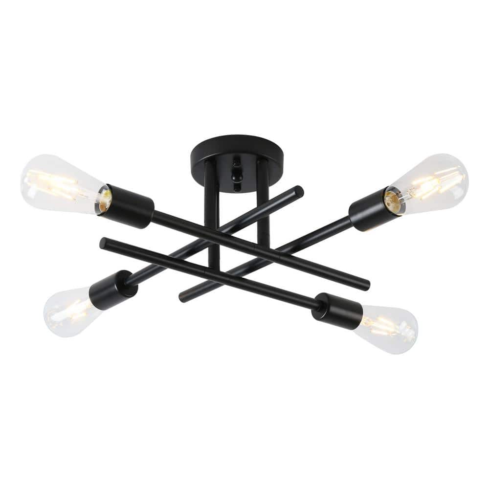 18.5 in. 4-Light Matte Black Sputnik Semi- Flush Mount for Foyer Dining Room with No Bulbs Included - Hercitys
