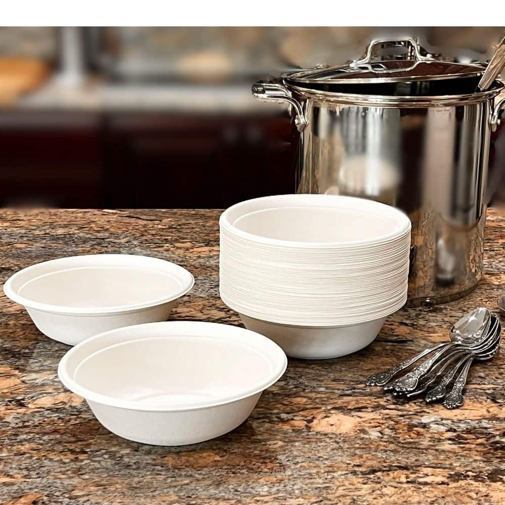 100% Compostable 32 oz. Unbleached Disposable Paper Bowls 50-Pack - Hercitys