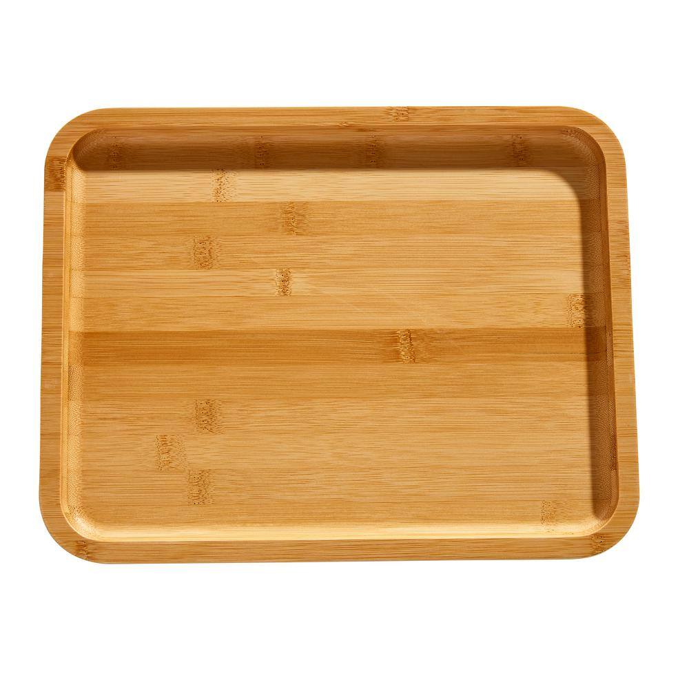 11inLx14in.Wx2.9in.H Build-A-Board Bamboo Cutting Board w/Built-in Compartments and Clear Locking Lid w/Navy Handles - Hercitys