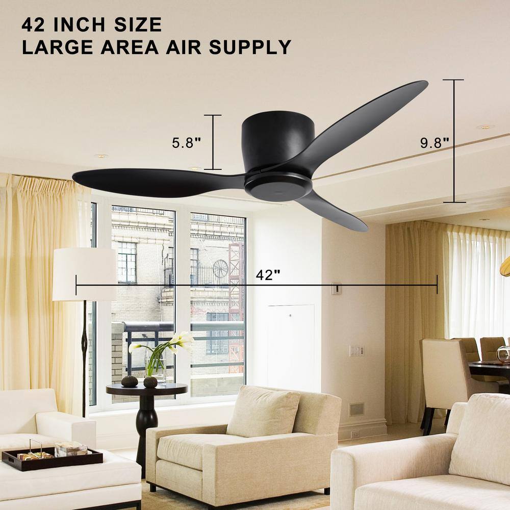 42 in. Indoor Black Ceiling Fan with Remote Included for Bedroom, Kitchen or Living Room - Hercitys