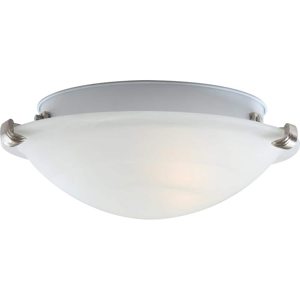 1-Light Indoor Brushed Nickel Mini Semi-Flush Mount Ceiling Fixture with White Alabaster Glass Bowl / Saucer Shade - Hercitys