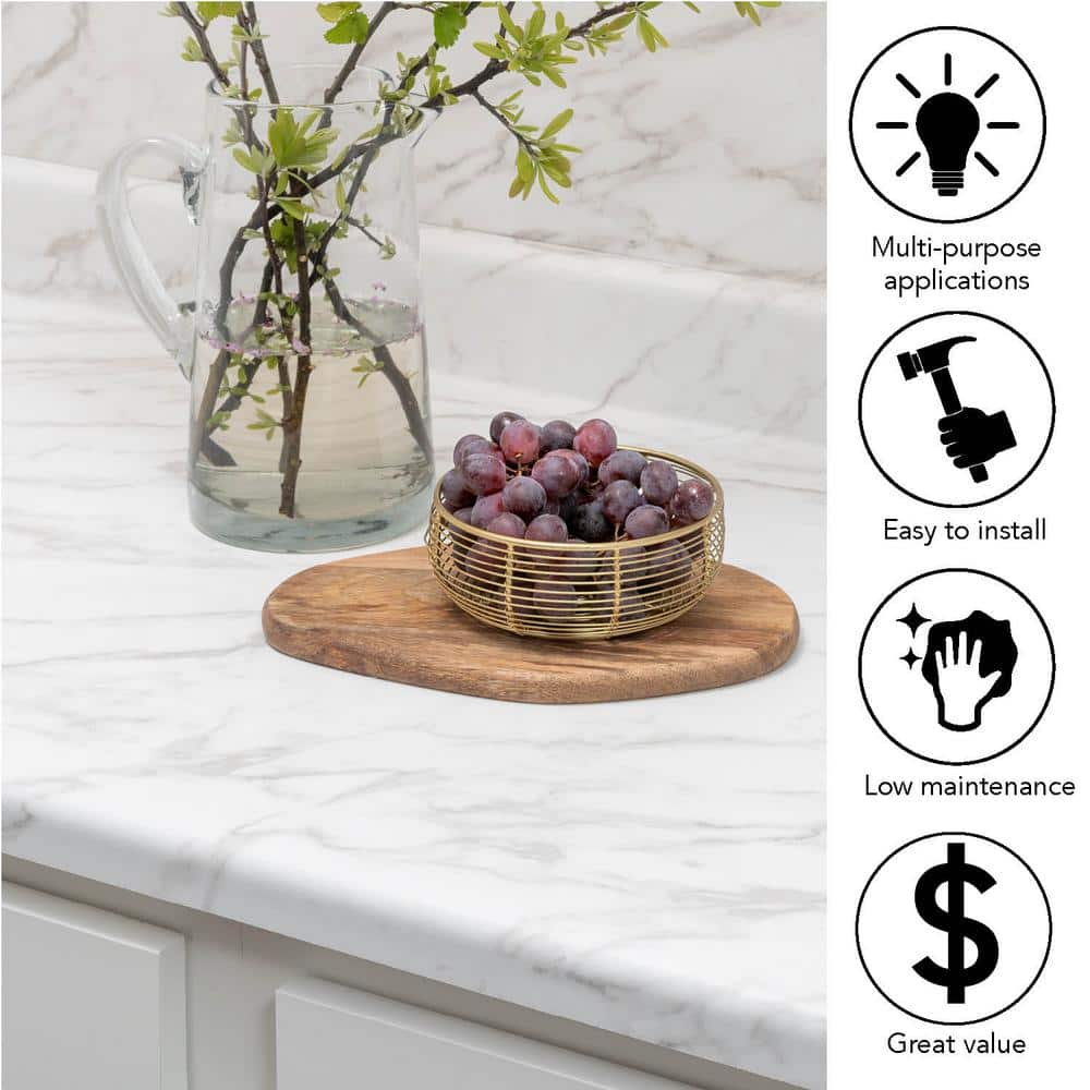 10 ft. Left Miter Laminate Countertop in Textured Anzio Marble with Waterfall Edge and Integrated Backsplash - Hercitys