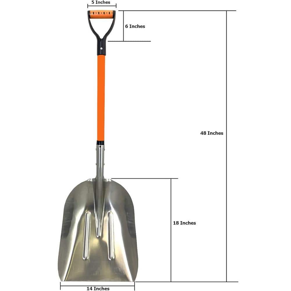 48 in. L Durable Fiberglass Handle Large Head Aluminum Scoop Shovel, Ashman Snow Shovel Aluminum (1-Pack) - Hercitys