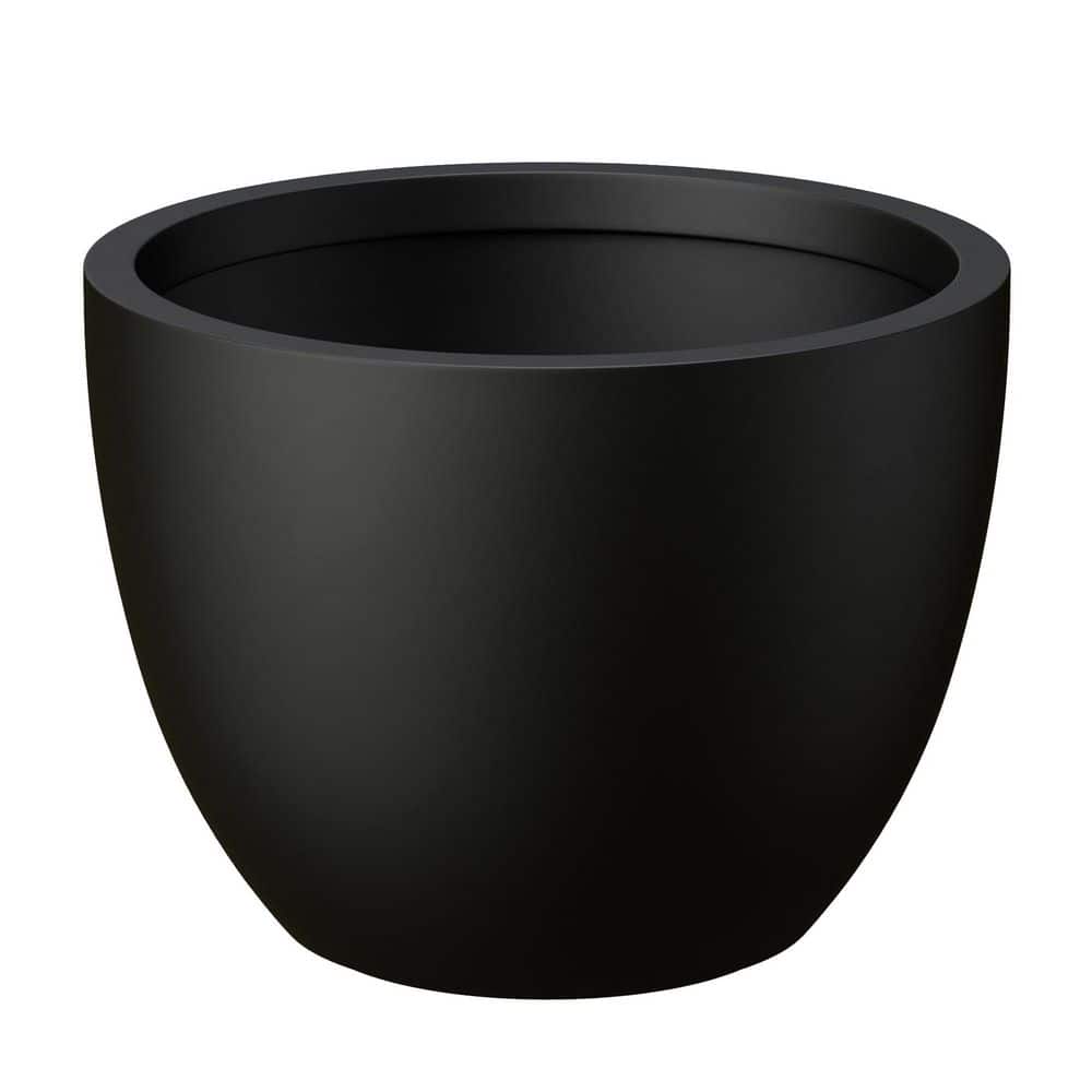 17.5 in. Large Charcoal Black Concrete Round Planter / Pot with Drainage Holes - Hercitys
