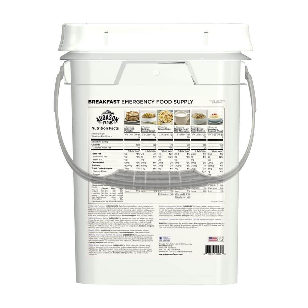 4-Gal Pail Breakfast Variety Pail Emergency Food Supply 6 Varieties 25-Year Shelf Life - Hercitys