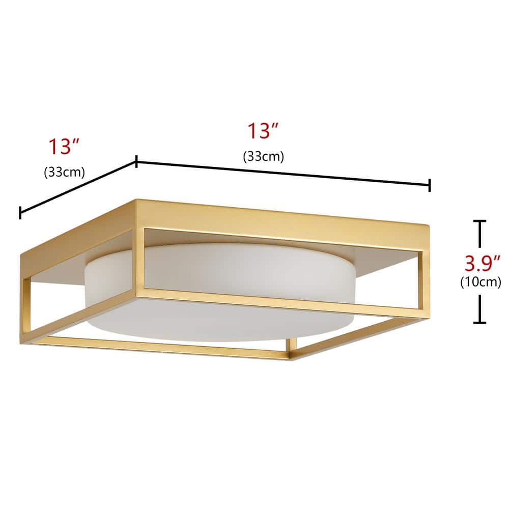 13 in. 2-Light Industrial Gold Flush Mount Farmhouse Close to Ceiling Light Fixture with White Glass Shade - Hercitys