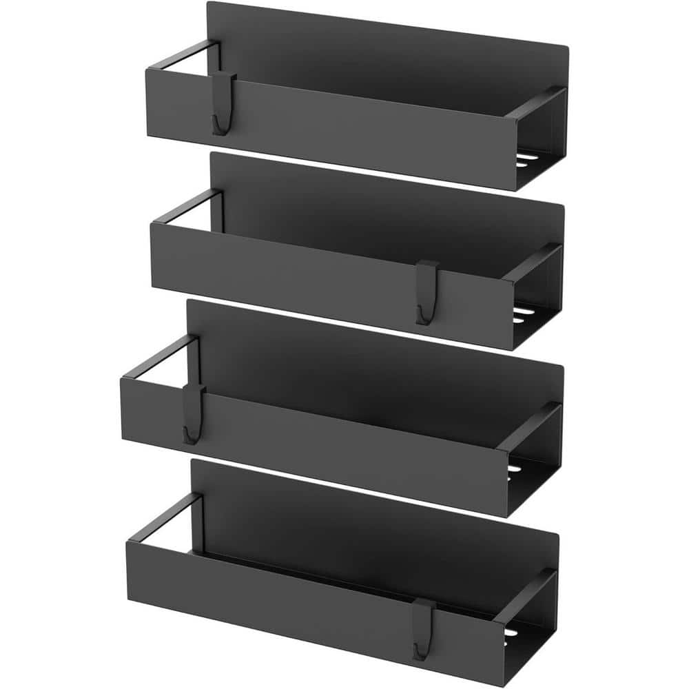 4-Shelf Magnetic Spice Storage Rack Organizer for Refrigerator and Oven in Black - Hercitys