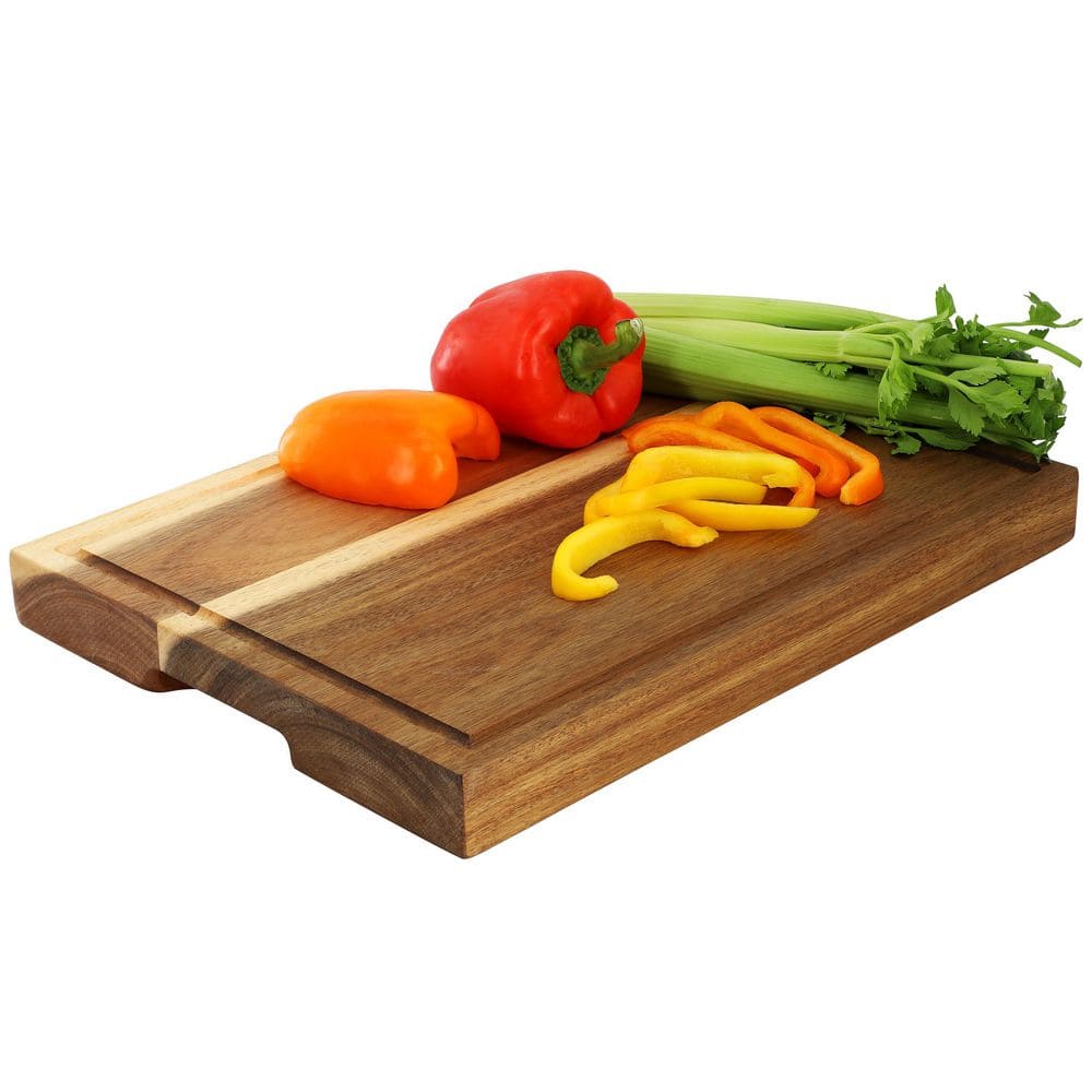 15.5 x 12 Inch Acacia Wood 1.5 Inch Thick Carving and Cutting Board with Juice Groove - Hercitys
