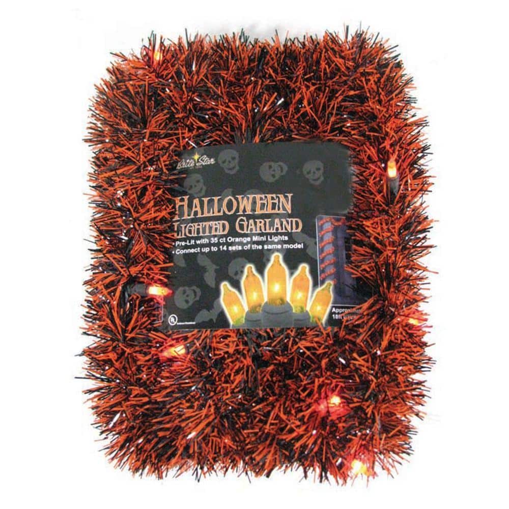 10 ft. Pre-Lit LED Orange and Black Tinsel Garland - Hercitys