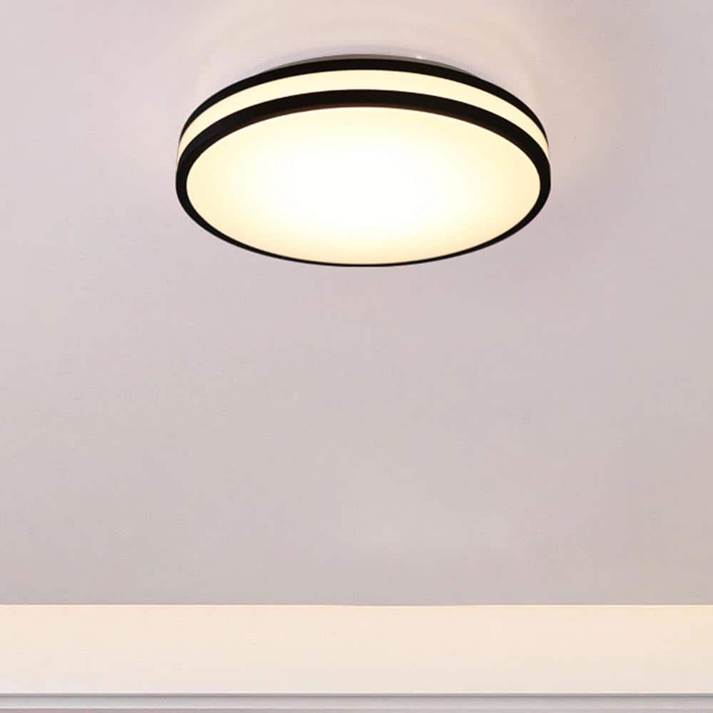 13 in. Matte Black Adjustable CCT Integrated LED Flush Mount 3000K/4000K/5000K Light Fixture - Hercitys