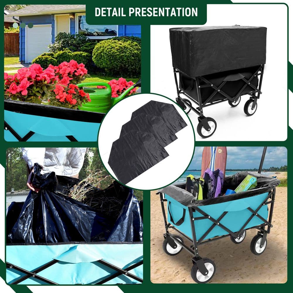 12.78 cu. ft. Black Steel Garden Cart, Collapsible Foldable Wagon Cart for Camping Shopping Sports Gardening - Hercitys