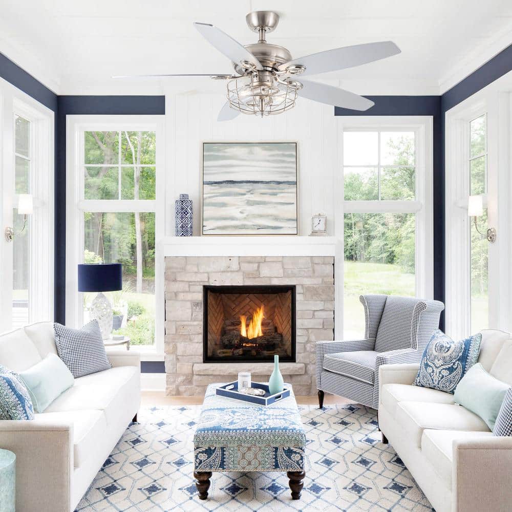 52 in. Indoor Brushed Nickel Reversible Motor Ceiling Fan with Light Kit and Remote Control - Hercitys