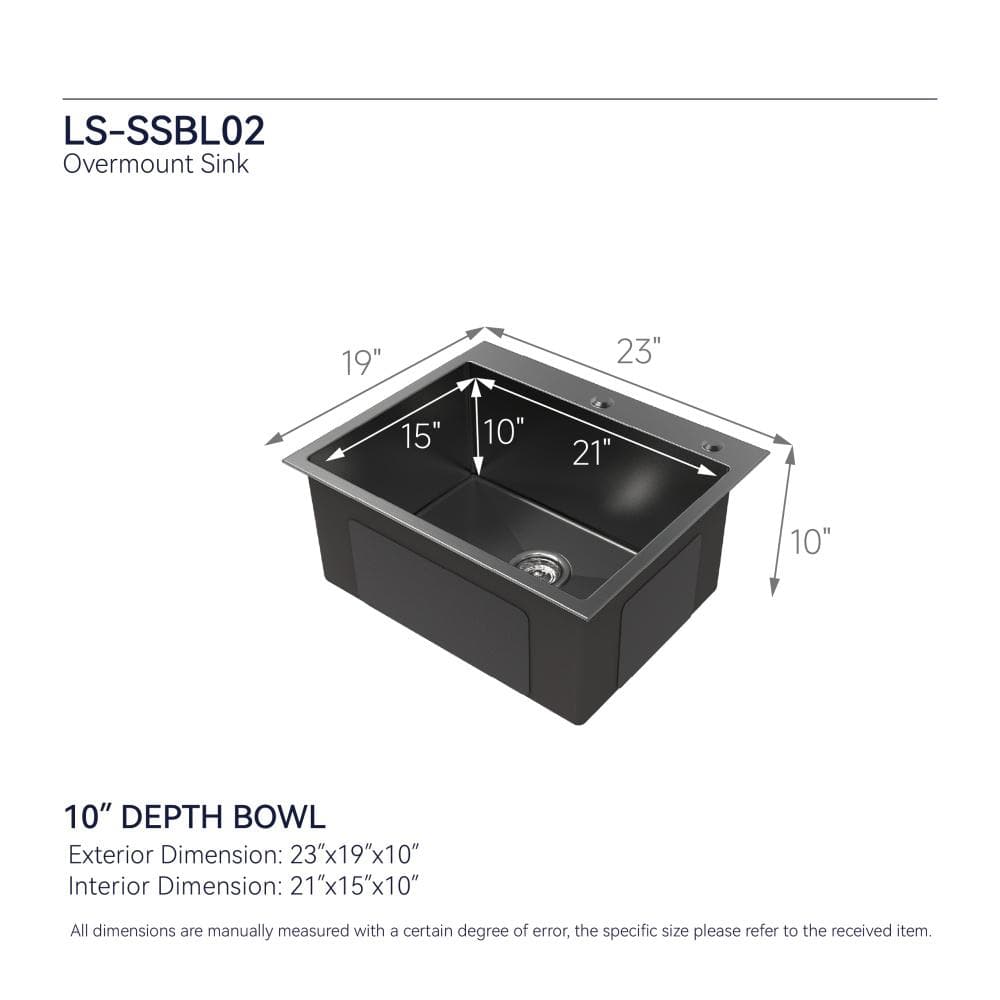 23 in. Drop-In Single Bowl 20-Gauge Black Stainless Steel Workstation Kitchen Sink with US Standard Drain and Hook - Hercitys