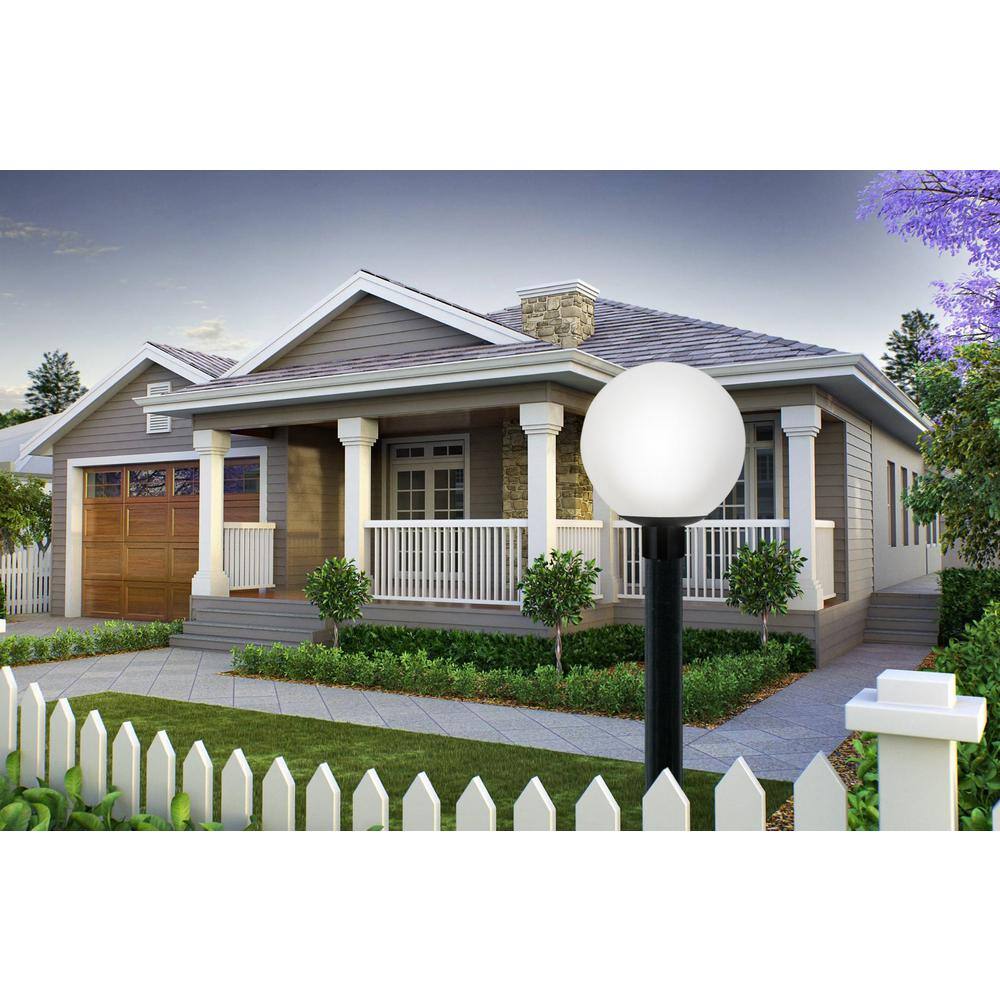 12 in. 1-Light Opal Acrylic and Black Aluminum Hardwired Weather Resistant Outdoor Globe Post Light with 3000K LED Bulb - Hercitys