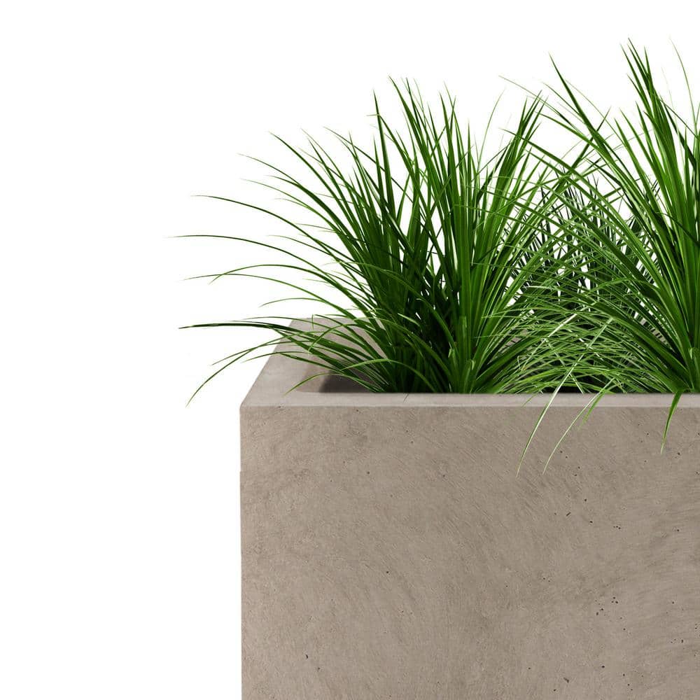 12″ W Square Lightweight Weathered Concrete Metal Indoor Outdoor Planter Pot w/Drainage Hole - Hercitys