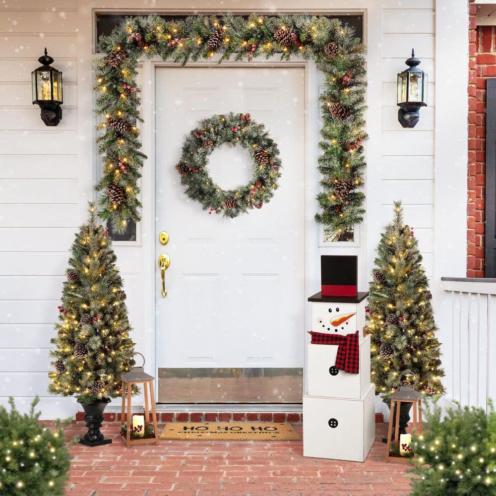 36.22 in. H Wooden Double-Sided Snowman/Scarecrow Porch Decor - Hercitys