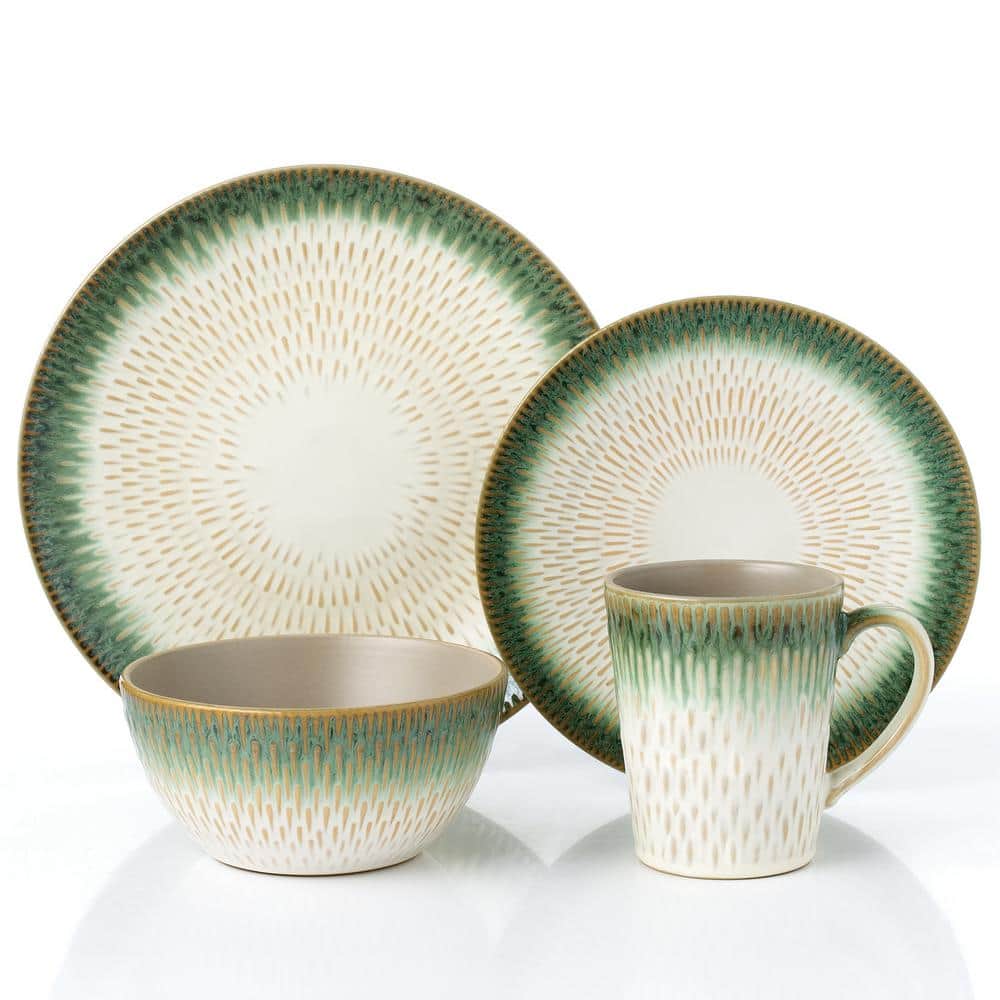 16-Piece Green Drop Stoneware Set (Service for 4) - Hercitys
