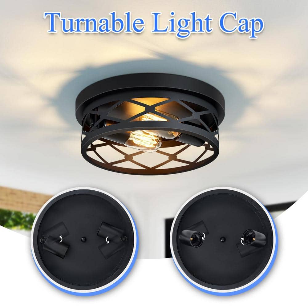 10.7 in. 2-Light Farmhouse Black Flush Mount Ceiling Light with No Bulbs Included (2-Pack) - Hercitys