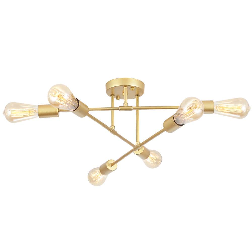 20.66 in. 6-Light Gold Sputnik Modern Semi-Flush Mount Ceiling Light - Hercitys