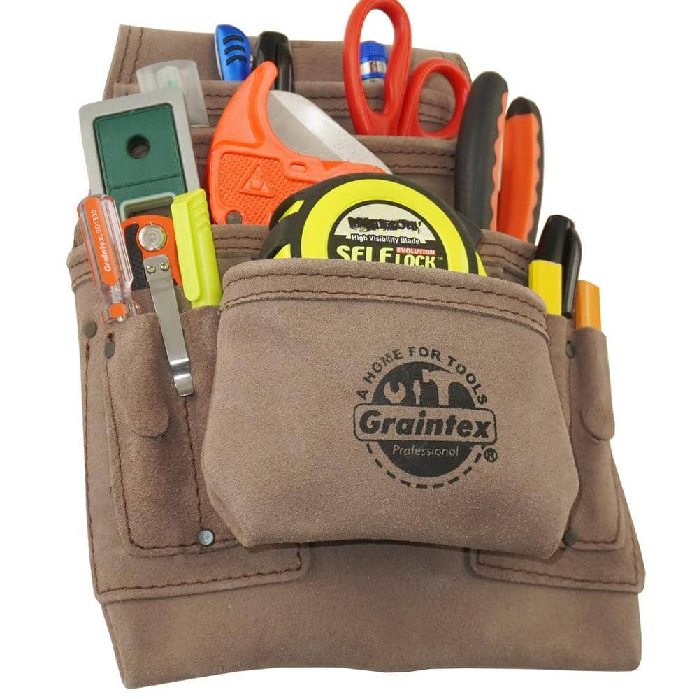 10-Pocket Beige Leather Suede Nail & Tool Pouch - Hercitys