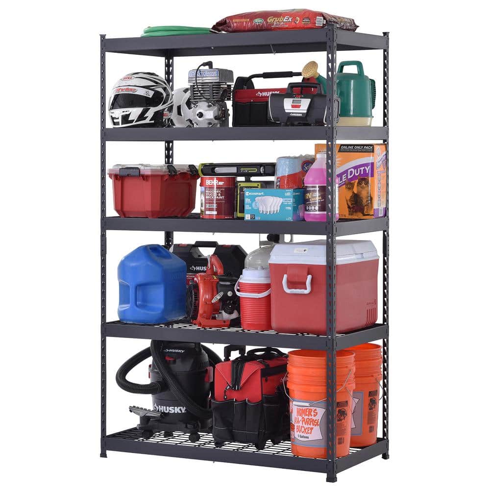 5-Tier Heavy Duty Boltless Steel Garage Storage Shelving Unit in Black (48 in. W x 78 in. H x 24 in. D) - Hercitys