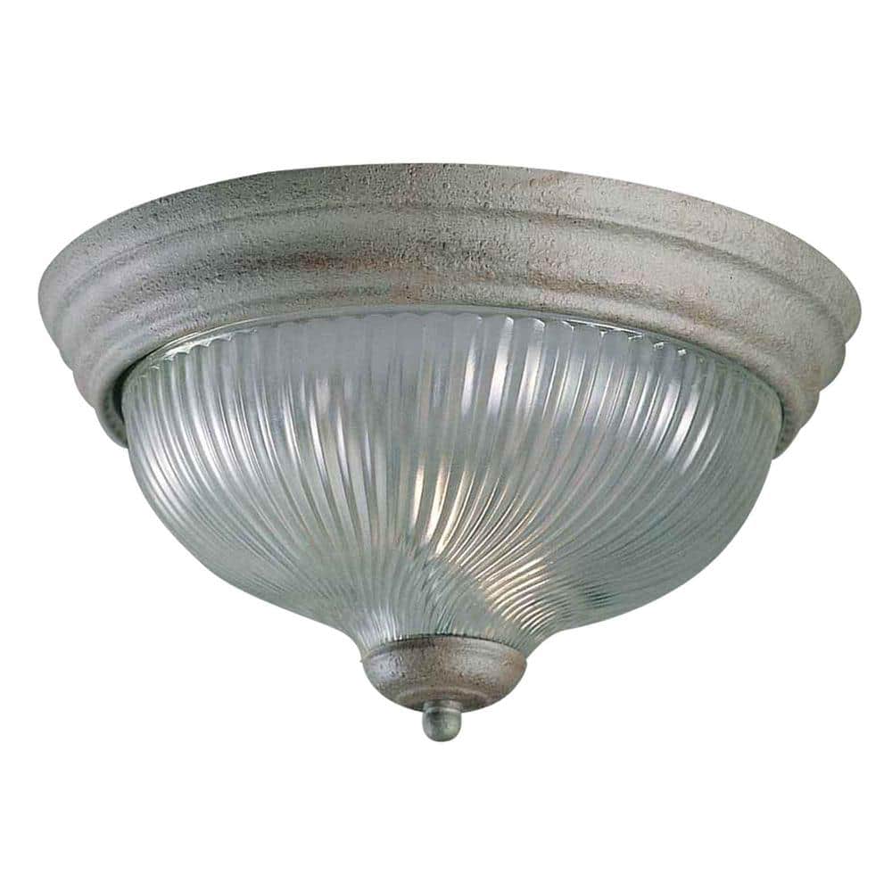 15 in. 3-Light Platinum Rust Indoor Flush Mount with Clear Ribbed Glass Bowl - Hercitys