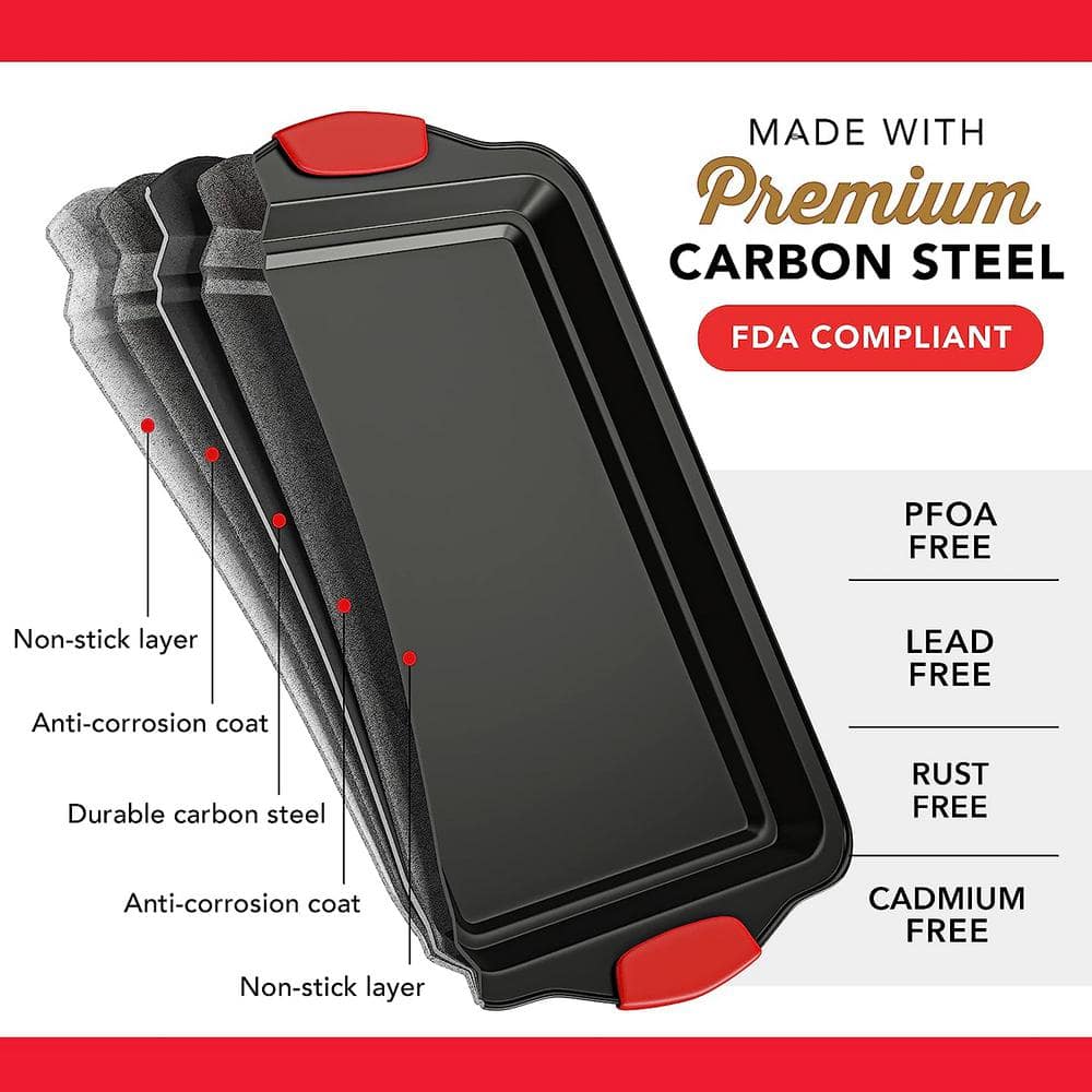 15-Piece Nonstick Black Steel Bakeware Set with Silicone Handles - Hercitys