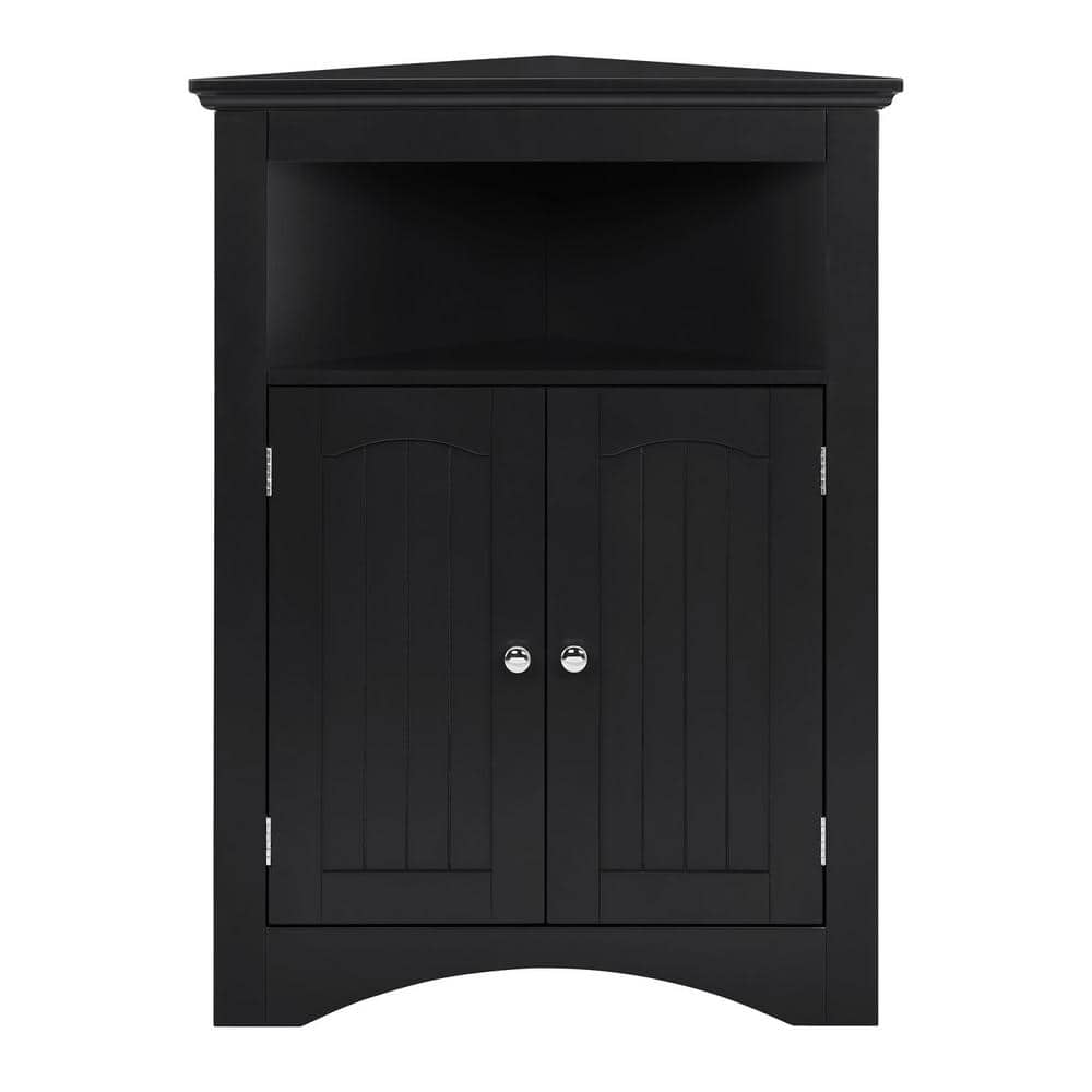 24 in. W x 12 in. D x 32 in. H in Coffee Assembled Floor Corner Cabinet with Doors and Shelves for Bathroom, Kitchen - Hercitys