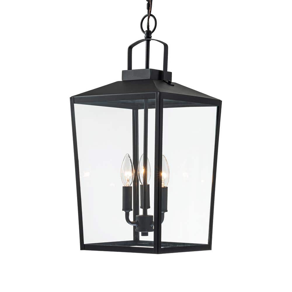21.25 in. 3-Light Black Dimmable Outdoor Pendant Light with Clear Glass Shade and No Bulbs Included - Hercitys