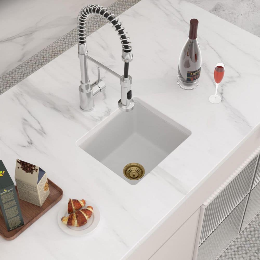 18 in. Undermount Single Bowl White Quartz Composite Kitchen Sink with Bottom Grids - Hercitys