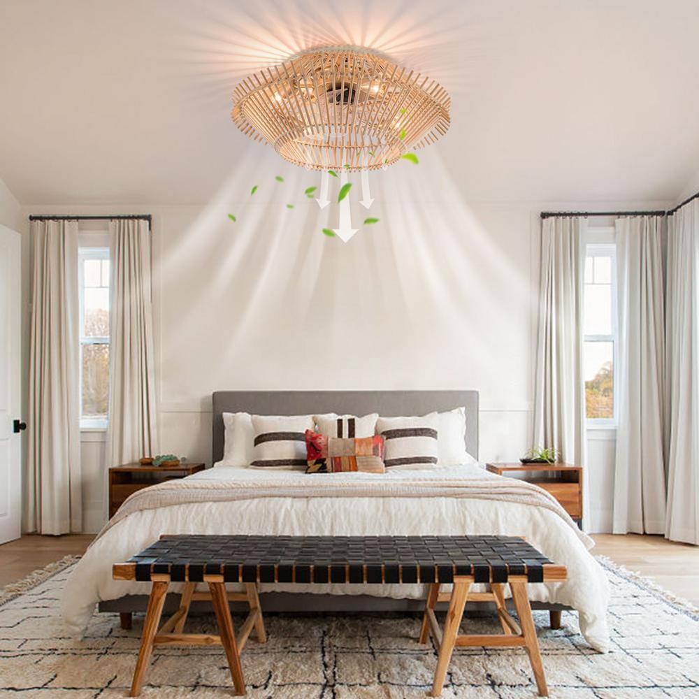 18.89 in. Indoor Log Color and Gold Caged 6-Speed Ceiling Fan with Reversible Motor, Remote and No Bulbs Included - Hercitys