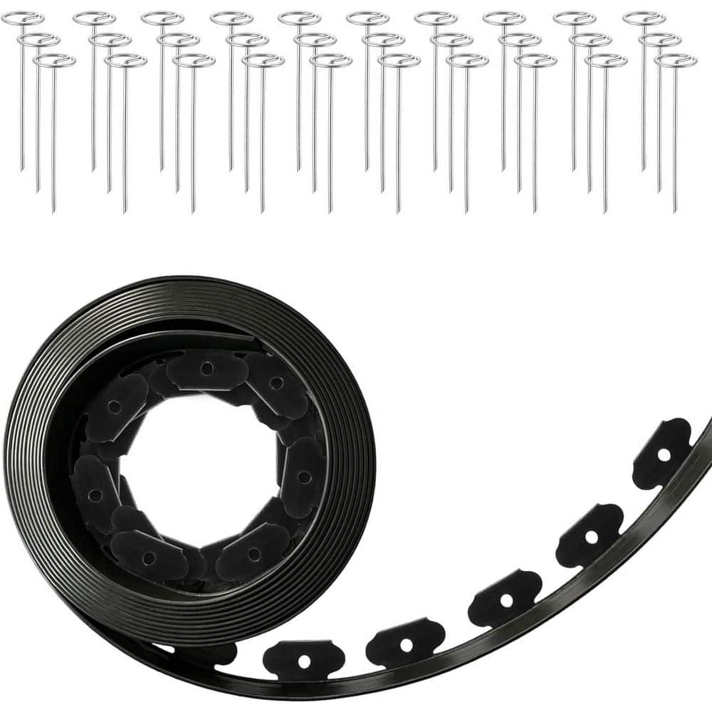 4 in. Tall 40 ft. Landscape Edging with 60-Metal Spikes, Flexible Plastic for Lawns – Black - Hercitys
