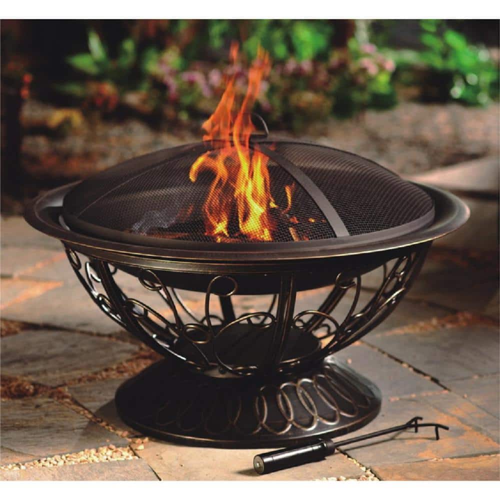 30 in. Scroll Wood Burning Firepit in Black - Hercitys