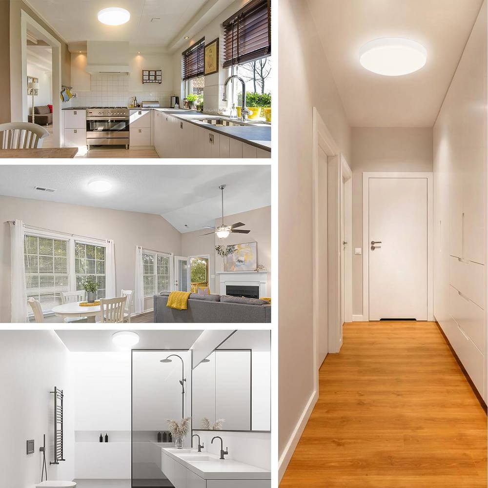 11 in White Round LED Flush Mount With plastic Shade and No Bulbs Included 6 Pack - Hercitys