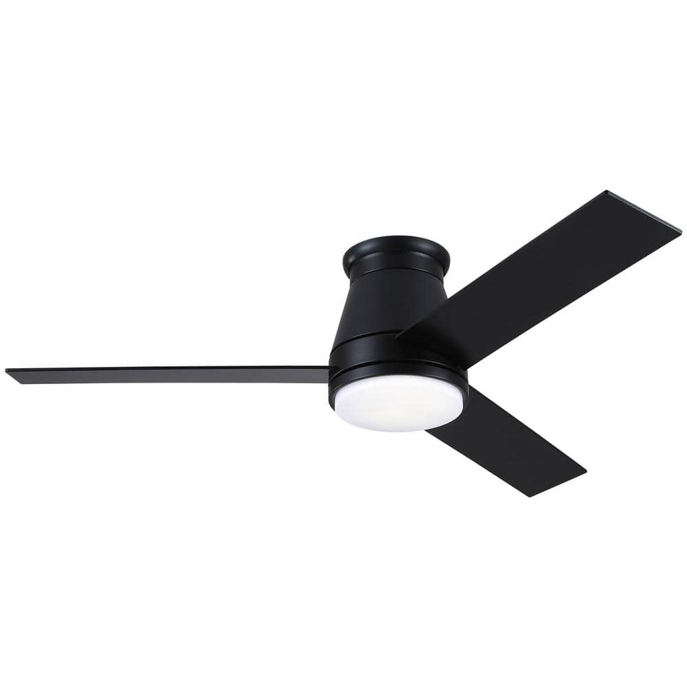 48 in. Integrated LED Indoor Black Flush Mount Ceiling Fan Lighting with 3 Plywood Blades for Mediu Room - Hercitys