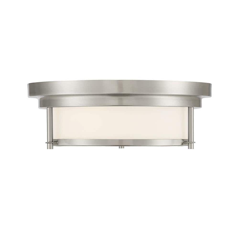 13 in. W x 4.5 in. H 2-Light Brushed Nickel Flush Mount Light with White Glass Cylindrical Shade - Hercitys