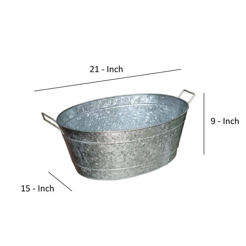 1.1 Gal. Small Silver Steel Embossed Design Oval Shape Galvanized Steel Tub with Side Handles - Hercitys