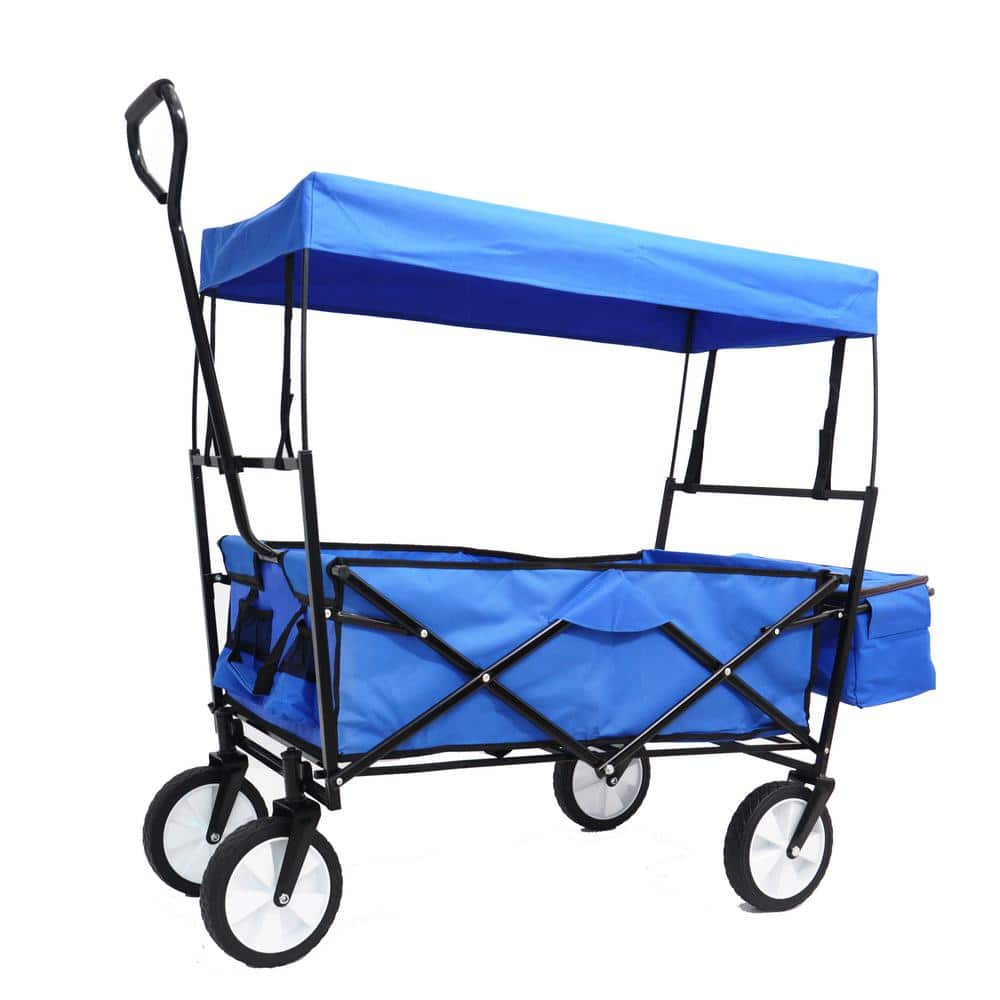 3.6 cu. ft. Blue Metal Garden Cart, Shopping Folding Wagon - Hercitys