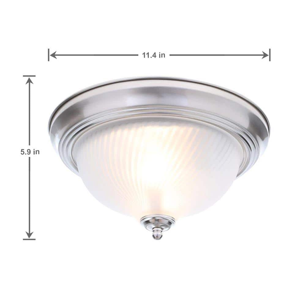 11 in. 2-Light Brushed Nickel Flush Mount with Frosted Swirl Glass Shade - Hercitys