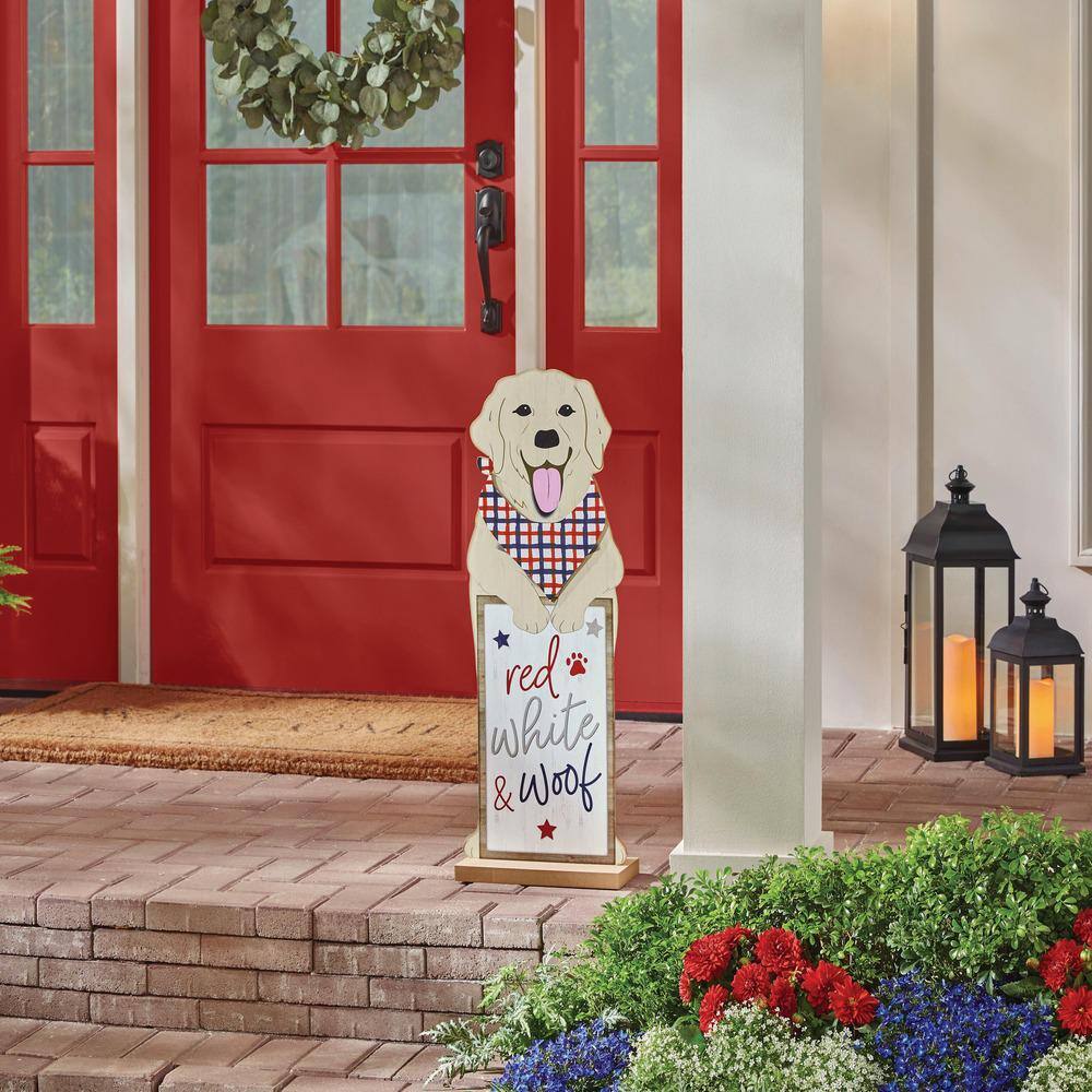 32in Red, White, & Woof Dog Porch Sign - Hercitys