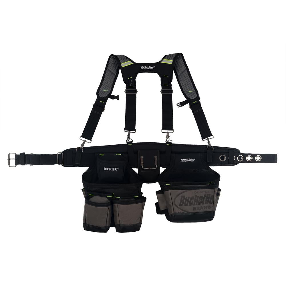 2 Bag 19-Pocket Professional High Visibility Contractor’s Work Tool Belt Tool Storage Suspension Rig with Suspenders - Hercitys