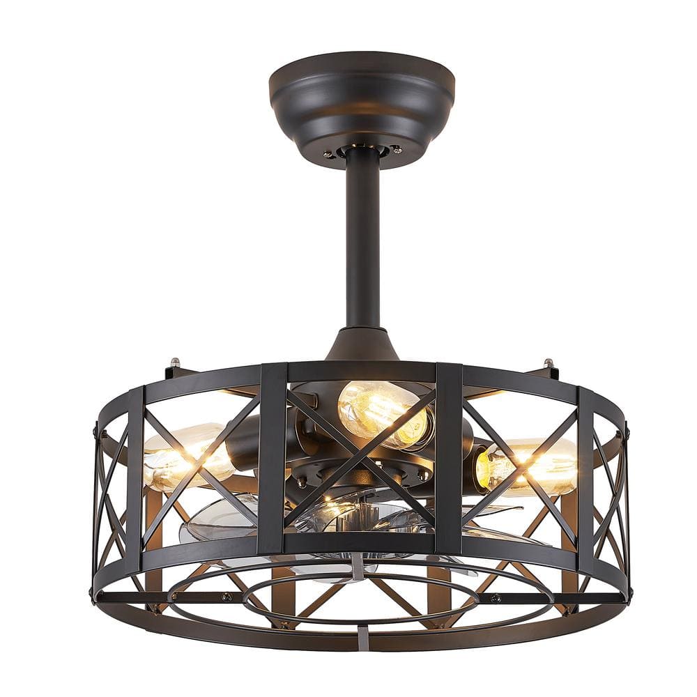 16 in. Indoor/Outdoor Black X-Cage Small Ceiling Fan with Lights and Remote - Hercitys