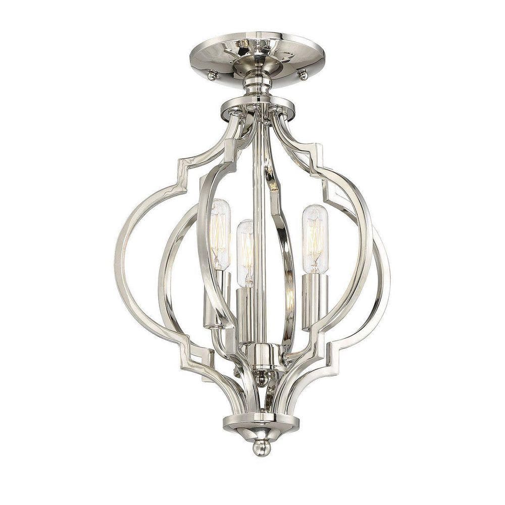 11 in. W x 16 in. H, 3-Light Ceiling Light in Polished Nickel Semi- Flush Mount - Hercitys