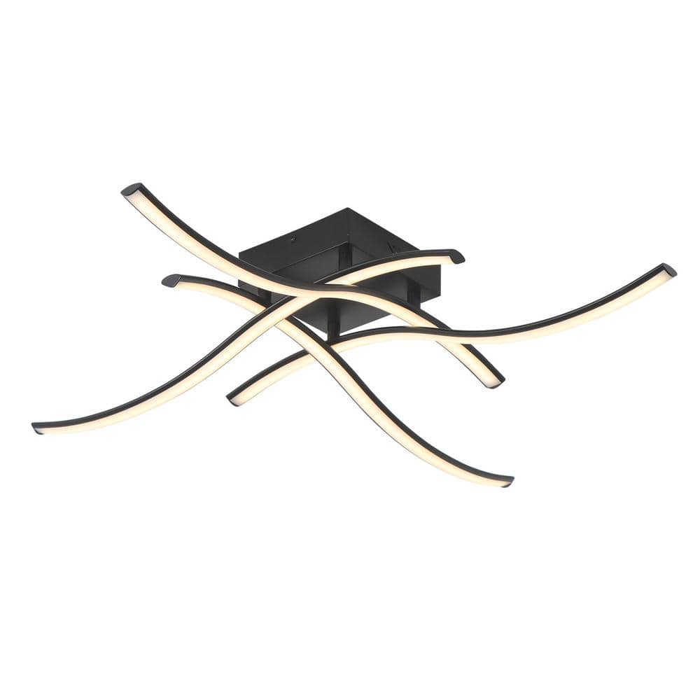 29.5 in. Curved Black Integrated LED Smart Home Flush Mount for Dining Romm Bedroom - Hercitys