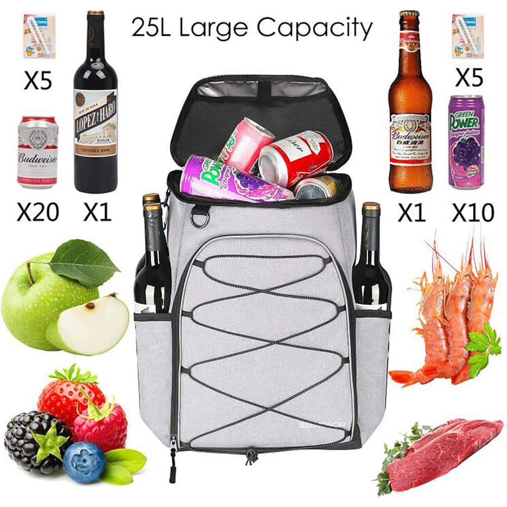 25 Liters Insulated Cooler Backpack Leakproof Soft-Side Cooler Lightweight for Picnic, Fishing, Hiking & Camping, Gray - Hercitys