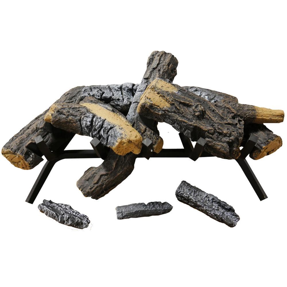 24 in. Decorative Realistic Fireplace Ceramic Wood Log Set - Hercitys