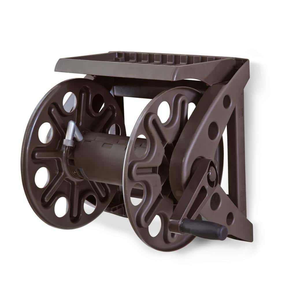 200 ft.  Bronze Resin With Shelf Wall Mounted Garden Hose Reel - Hercitys