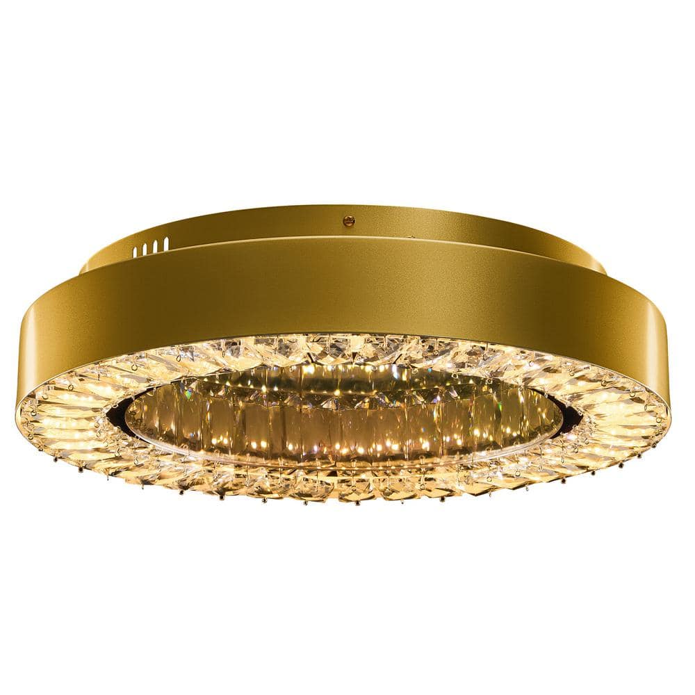 15.7 in. Modern Gold Integrated LED Crystal Chandelier Flush Mount Light Fixture for Kitchen or Bedroom - Hercitys